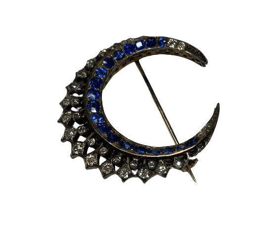 Broche Broche Napoléon III motif lune en or 18K, argent, saphirs et diamants 58 Facettes