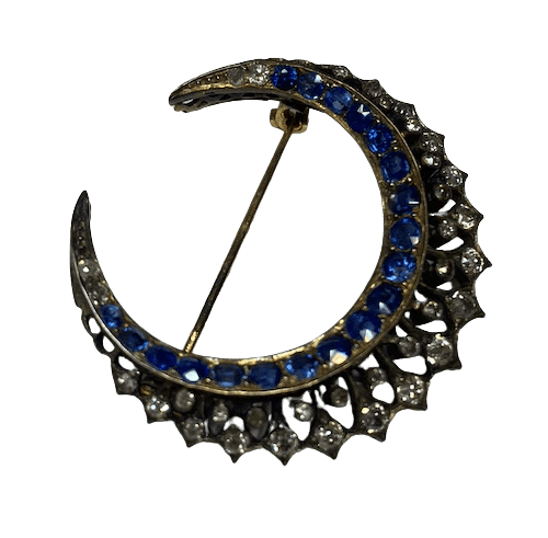 Broche Broche Napoléon III motif lune en or 18K, argent, saphirs et diamants 58 Facettes