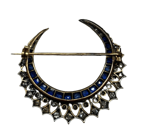 Broche Broche Napoléon III motif lune en or 18K, argent, saphirs et diamants 58 Facettes