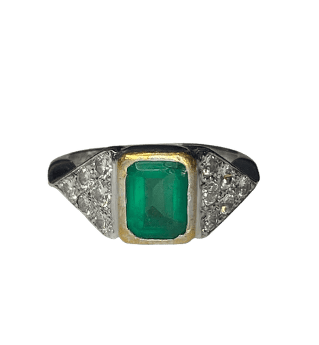 Bague 57 Bague émeraude et diamants en or blanc et jaune 18K 58 Facettes