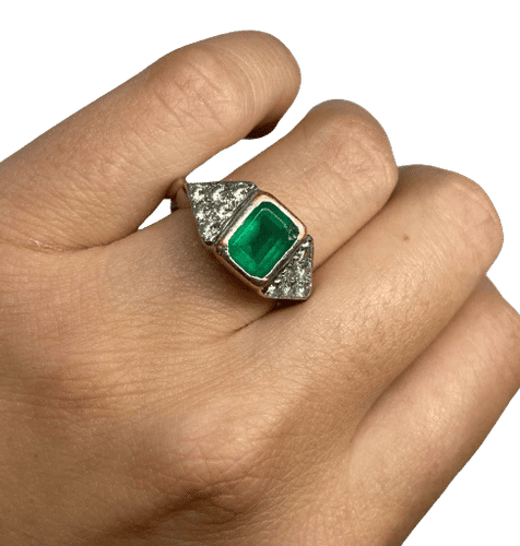 Bague 57 Bague émeraude et diamants en or blanc et jaune 18K 58 Facettes