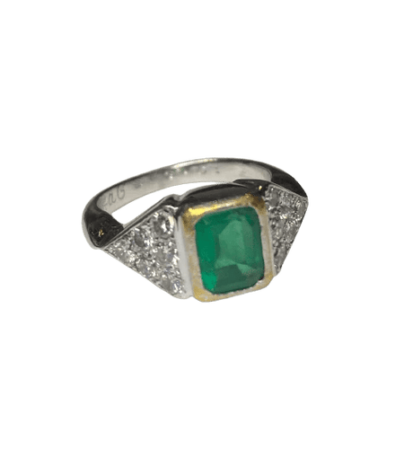 Bague 57 Bague émeraude et diamants en or blanc et jaune 18K 58 Facettes