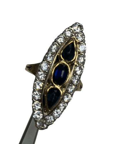Bague 60 Bague marquise trilogie saphirs et diamants en or 18K et platine 58 Facettes