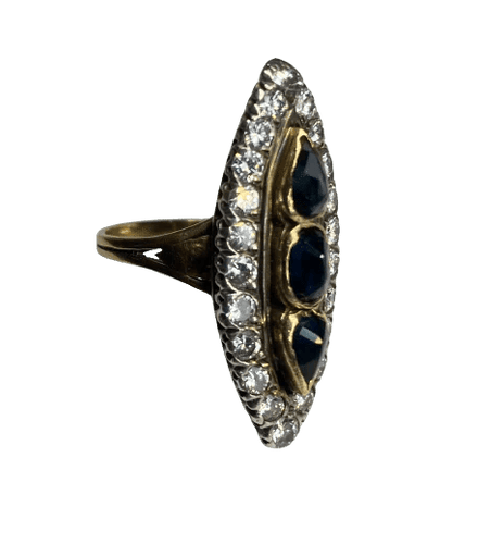 Bague 60 Bague marquise trilogie saphirs et diamants en or 18K et platine 58 Facettes