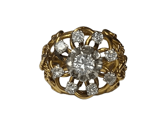 Bague 49 Bague ancienne en or jaune 18K et 9 diamants 58 Facettes