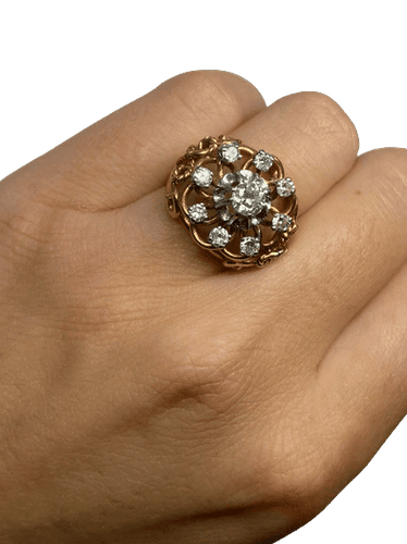 Bague 49 Bague ancienne en or jaune 18K et 9 diamants 58 Facettes