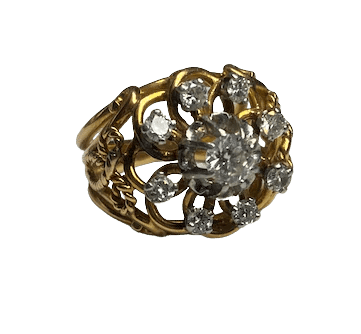 Bague 49 Bague ancienne en or jaune 18K et 9 diamants 58 Facettes