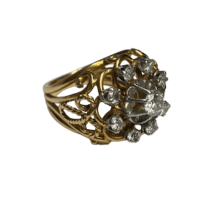 Bague 49 Bague ancienne en or jaune 18K et 9 diamants 58 Facettes