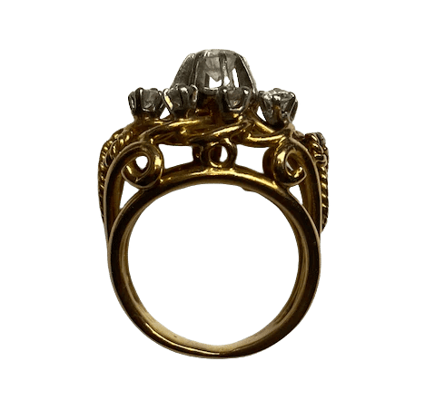 Bague 49 Bague ancienne en or jaune 18K et 9 diamants 58 Facettes
