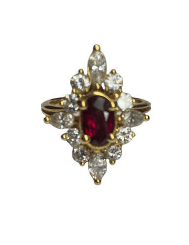 Bague 53 Bague marquise en or jaune 18K rubis et diamants 58 Facettes