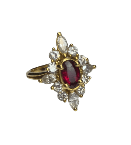 Bague 53 Bague marquise en or jaune 18K rubis et diamants 58 Facettes