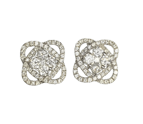 Boucles d'oreilles Boucles d'oreilles motif rose en or blanc 18K et diamants 58 Facettes