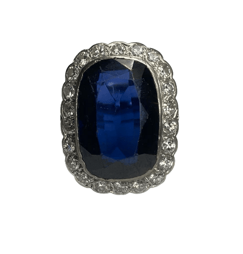 Bague 56 Bague saphir synthétique et diamants en or 18K et platine 58 Facettes