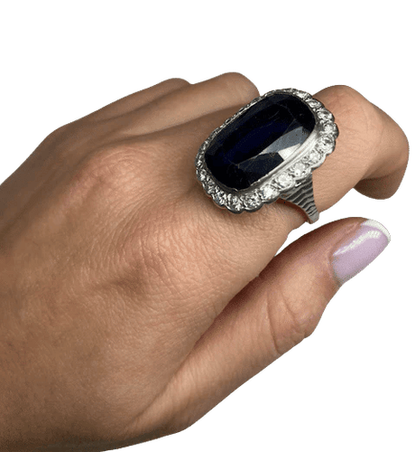 Bague 56 Bague saphir synthétique et diamants en or 18K et platine 58 Facettes