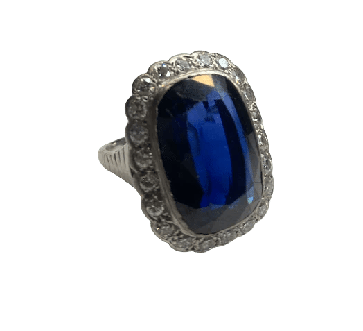 Bague 56 Bague saphir synthétique et diamants en or 18K et platine 58 Facettes