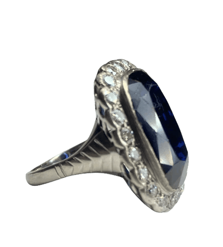 Bague 56 Bague saphir synthétique et diamants en or 18K et platine 58 Facettes