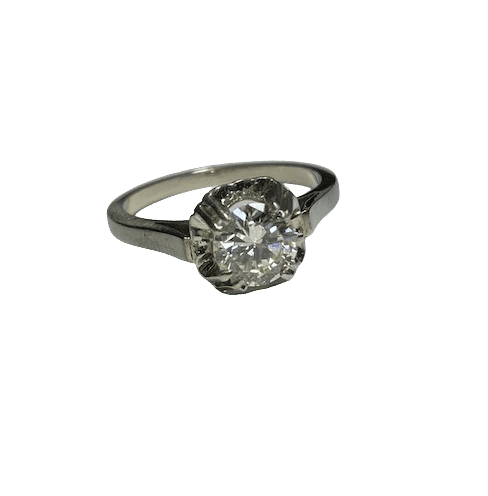 Bague 53 Bague en or blanc 18K et platine avec diamant 0,95 ct 58 Facettes