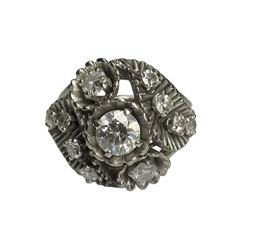 Bague 55 Bague dôme ancienne en or blanc 18k et platine avec diamants 58 Facettes