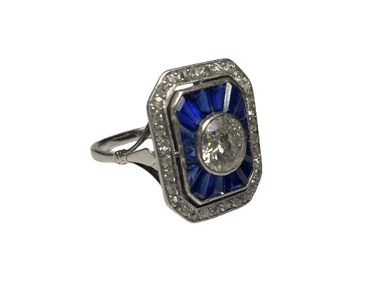 Bague 51 Bague Art déco en or jaune 18K, saphirs et diamants 58 Facettes