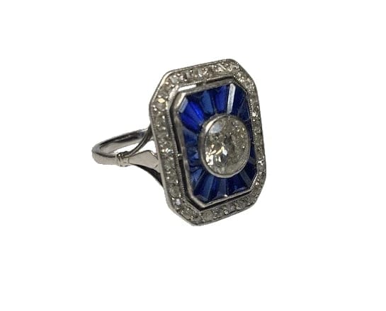 Bague 51 Bague Art déco en or jaune 18K, saphirs et diamants 58 Facettes