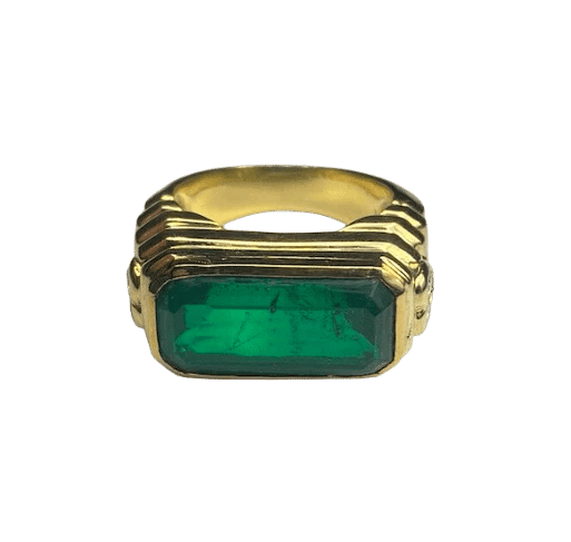 Bague 54 Bague godronnée en or jaune 18K, émeraude et diamants 58 Facettes
