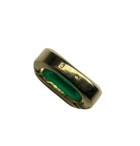 Bague 54 Bague godronnée en or jaune 18K, émeraude et diamants 58 Facettes