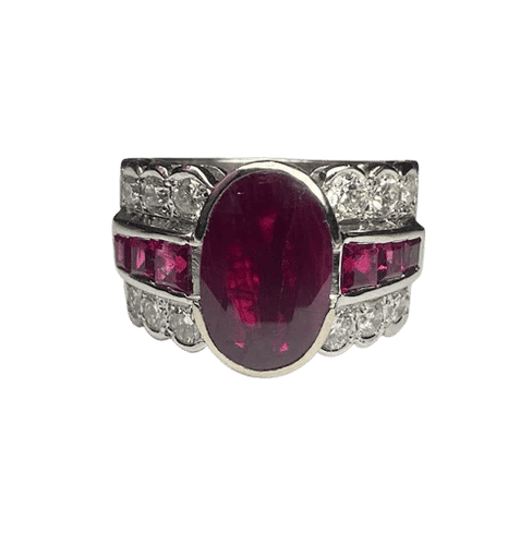 Bague 58 Bague en or blanc 18K avec diamants et rubis 58 Facettes