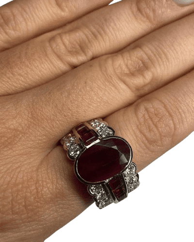Bague 58 Bague en or blanc 18K avec diamants et rubis 58 Facettes