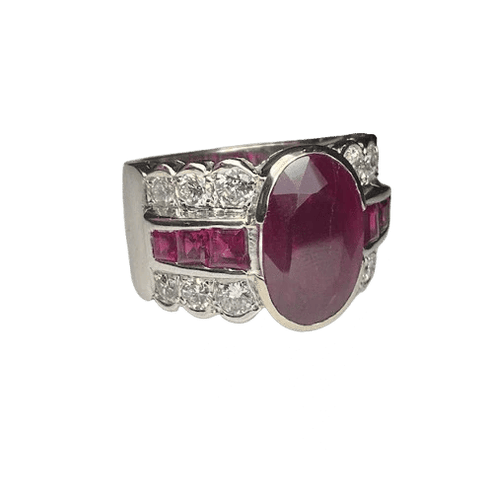 Bague 58 Bague en or blanc 18K avec diamants et rubis 58 Facettes