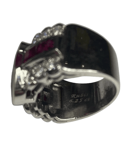 Bague 58 Bague en or blanc 18K avec diamants et rubis 58 Facettes