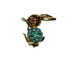 Broche Broche lapin en or jaune 18K avec turquoises et rubis 58 Facettes