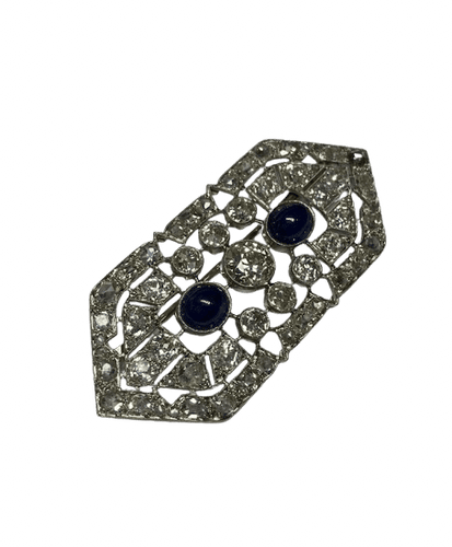 Broche Broche Art déco en platine et or jaune 18K, diamants et saphirs 58 Facettes 240346