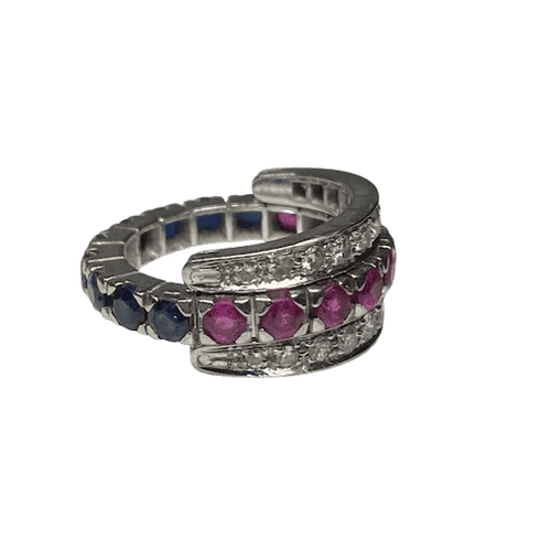 Bague 51 Bague amovible en or 18K avec diamants, rubis et saphirs 58 Facettes 240206