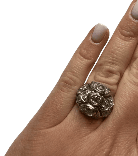 Bague 51 Art déco - Bague dôme en platine et diamants 58 Facettes
