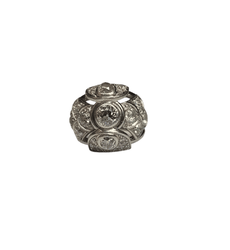 Bague 51 Art déco - Bague dôme en platine et diamants 58 Facettes