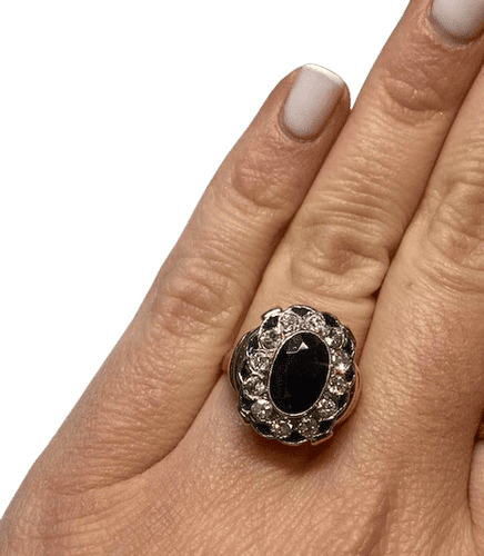 Bague 50 Bague en or jaune 18K, saphirs et diamants (T. 50) 58 Facettes