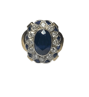 Bague 50 Bague en or jaune 18K, saphirs et diamants (T. 50) 58 Facettes