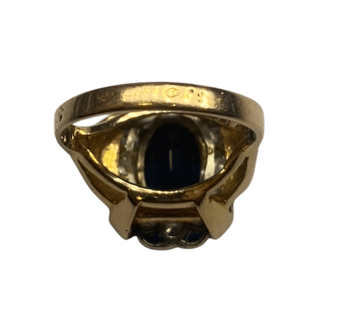 Bague 50 Bague en or jaune 18K, saphirs et diamants (T. 50) 58 Facettes