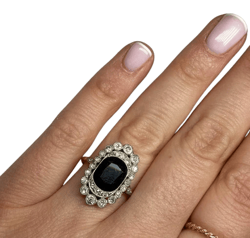 Bague 56 Bague Art déco en or jaune 18K saphir et diamants 58 Facettes