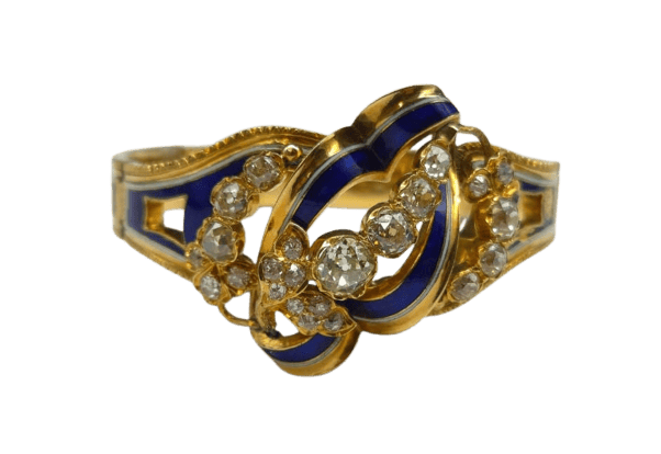 Bracelet Bracelet articulé en or jaune 18K, émail et diamants, fin XIXe siècle 58 Facettes
