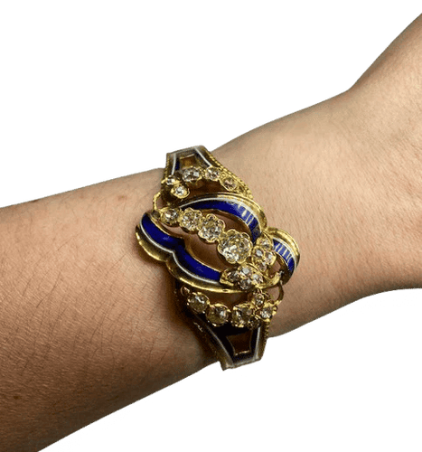Bracelet Bracelet articulé en or jaune 18K, émail et diamants, fin XIXe siècle 58 Facettes