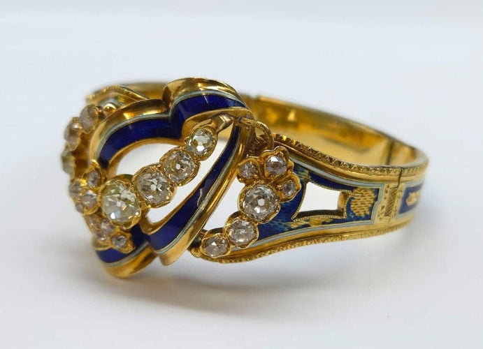 Bracelet Bracelet articulé en or jaune 18K, émail et diamants, fin XIXe siècle 58 Facettes