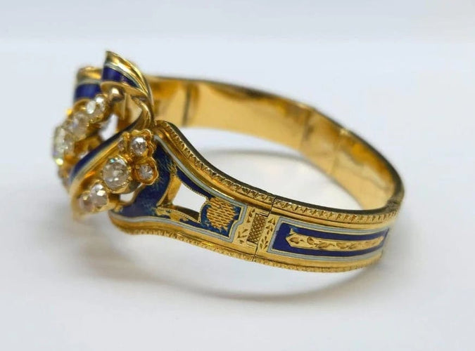 Bracelet Bracelet articulé en or jaune 18K, émail et diamants, fin XIXe siècle 58 Facettes