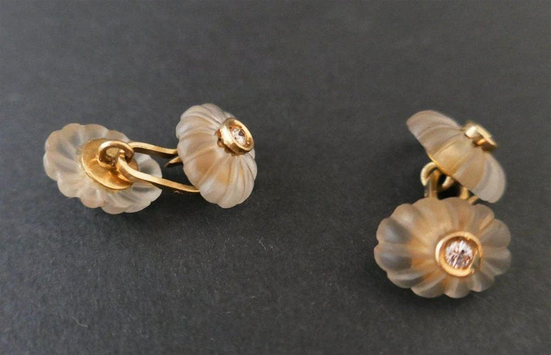 Boutons de manchette Boutons de manchette en or 18 carats, cristal de roche et diamants 58 Facettes 786702