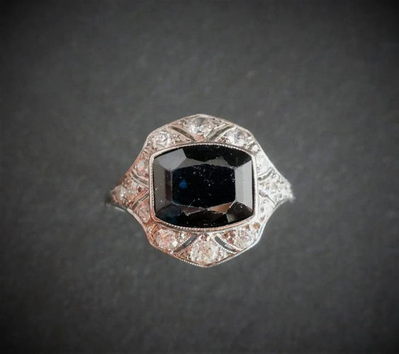 Bague 54.5 Bague Art déco en platine au saphir et diamants 58 Facettes Bague Saphir et
