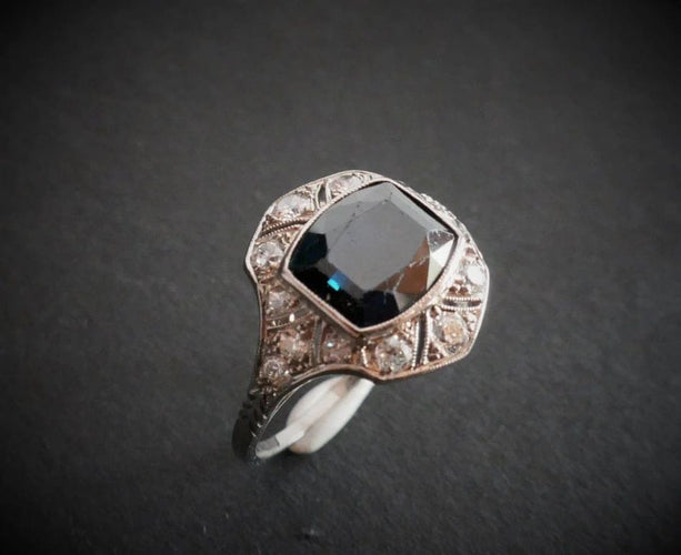Bague 54.5 Bague Art déco en platine au saphir et diamants 58 Facettes Bague Saphir et