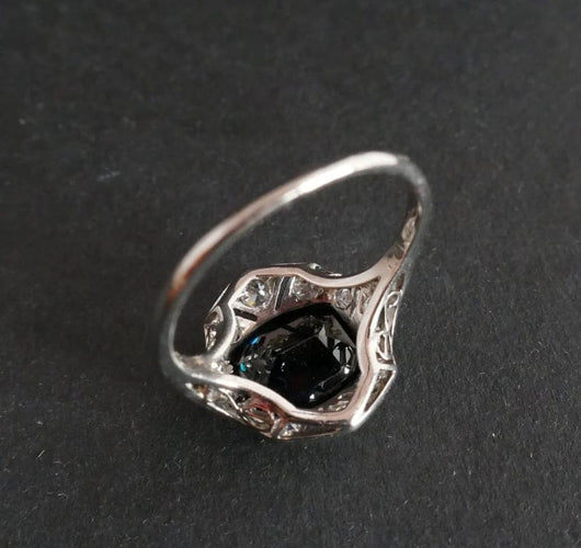 Bague 54.5 Bague Art déco en platine au saphir et diamants 58 Facettes Bague Saphir et