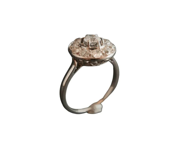 Bague 55 Bague Art déco - Diamants taille ancienne en platine 58 Facettes