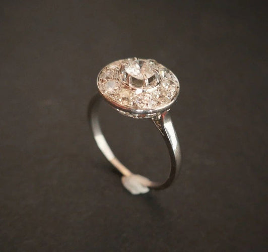 Bague 55 Bague Art déco - Diamants taille ancienne en platine 58 Facettes