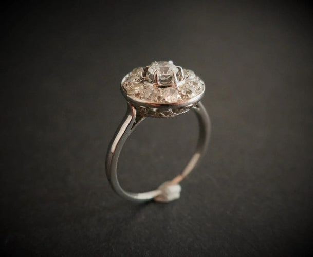 Bague 55 Bague Art déco - Diamants taille ancienne en platine 58 Facettes
